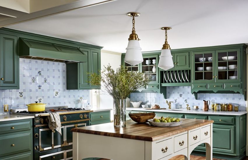 Design Kitchen With Grey Green Cabinets