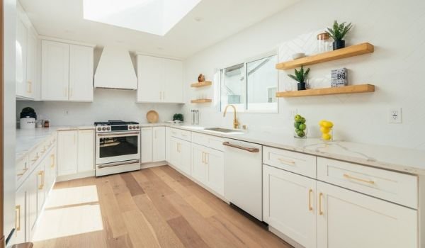 Bright modern white kitchen interior