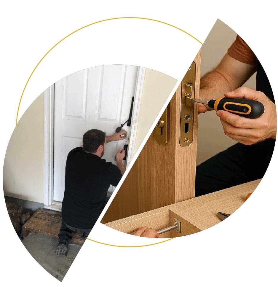 Technician repairing door lock mechanism