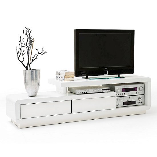 Celia High Gloss TV Stand With 2 Drawers In White - Image 2