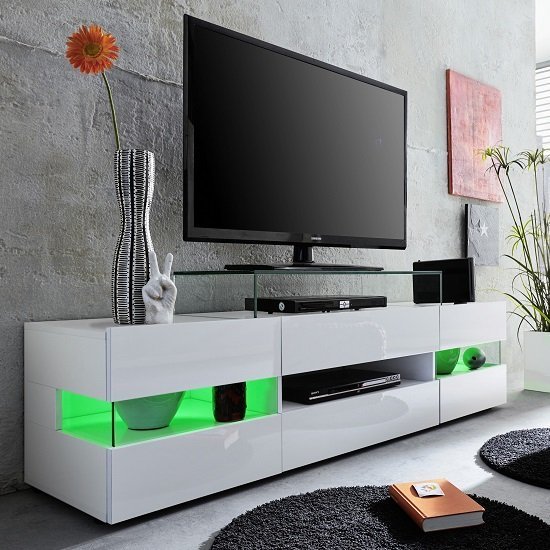 Kirsten High Gloss TV Stand In White With LED Lighting - Image 2