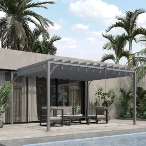 Outdoor Louvered Metal Pergola with Retractable Roof