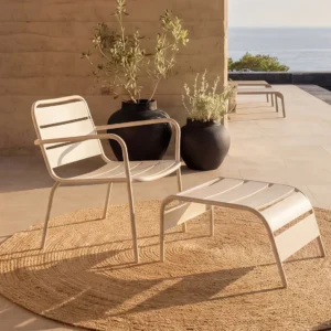 Beige Garden Armchair with Footrest