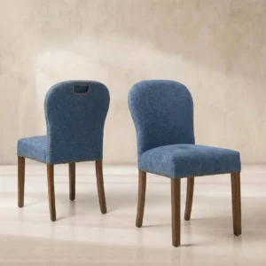 Blue Fabric Dining Chair with Dark Legs