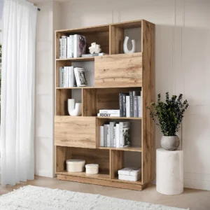 Bookcase with 2 doors and 8 recesses - Natural - CEVANIA