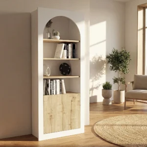 Bookcase with 4 niches and 2 doors White and light natural CYMORA