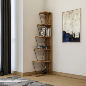 Bookcase with 5 shelves Natural and Black DELORY