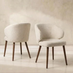 Cream Fabric Curved Dining Chair