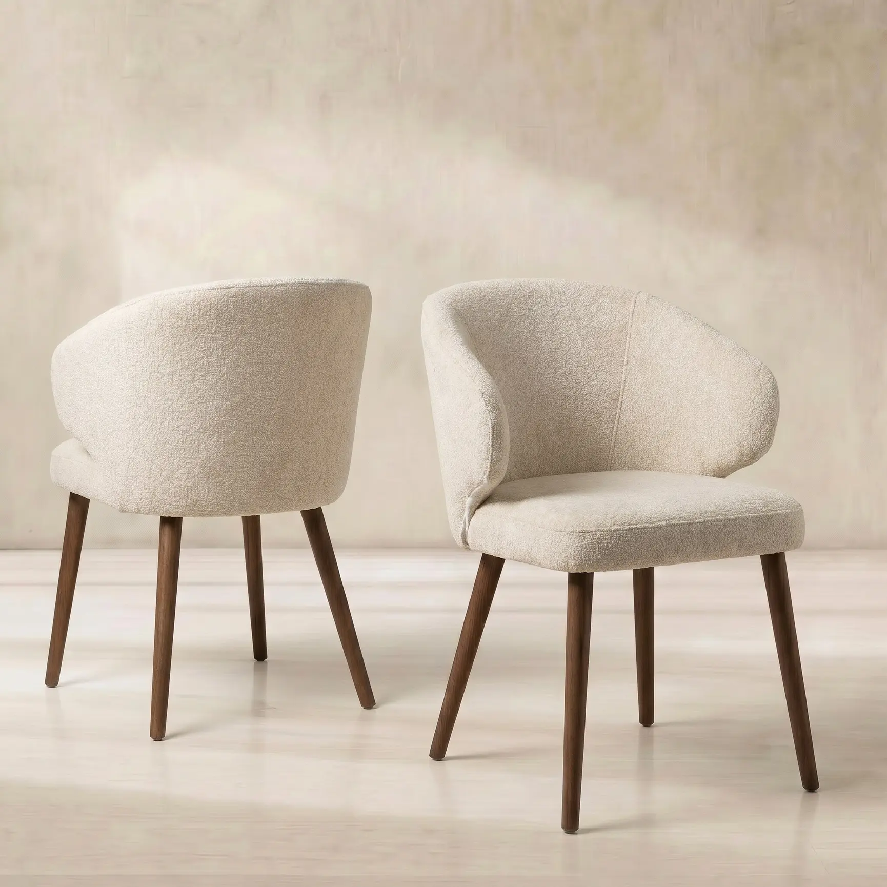 Cream Fabric Curved Dining Chair
