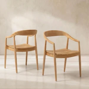 Curved Teak Wood Open Back Dining Armchair