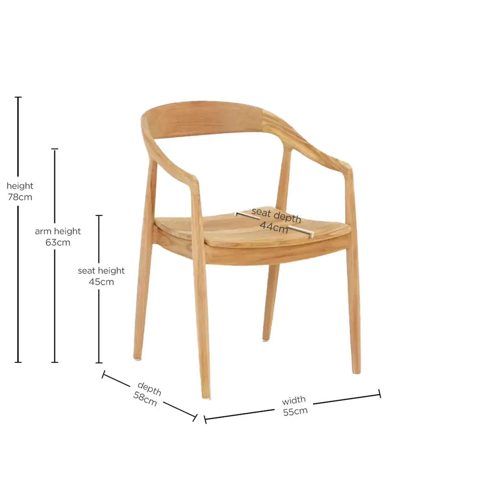 Curved Teak Wood Open Back Dining Armchair - Image 5