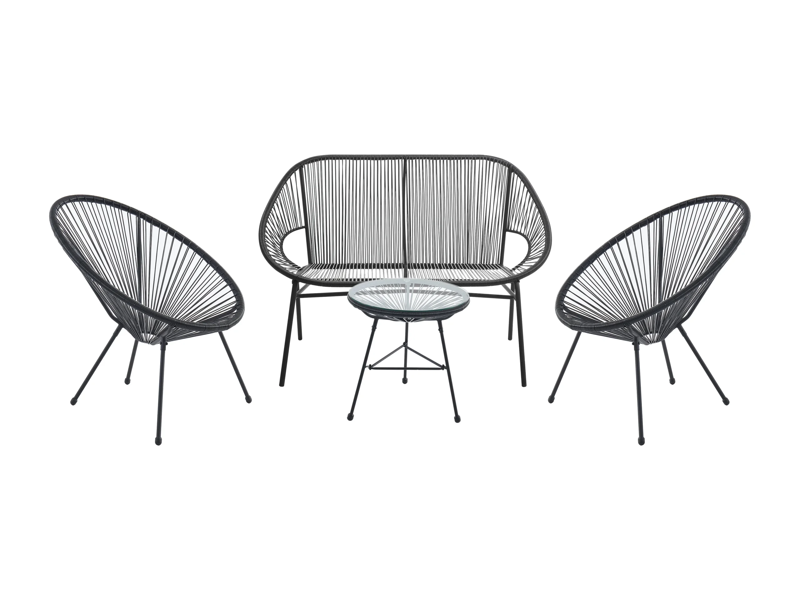 Garden set in woven resin 2 armchairs, a bench and a table Black - Image 3