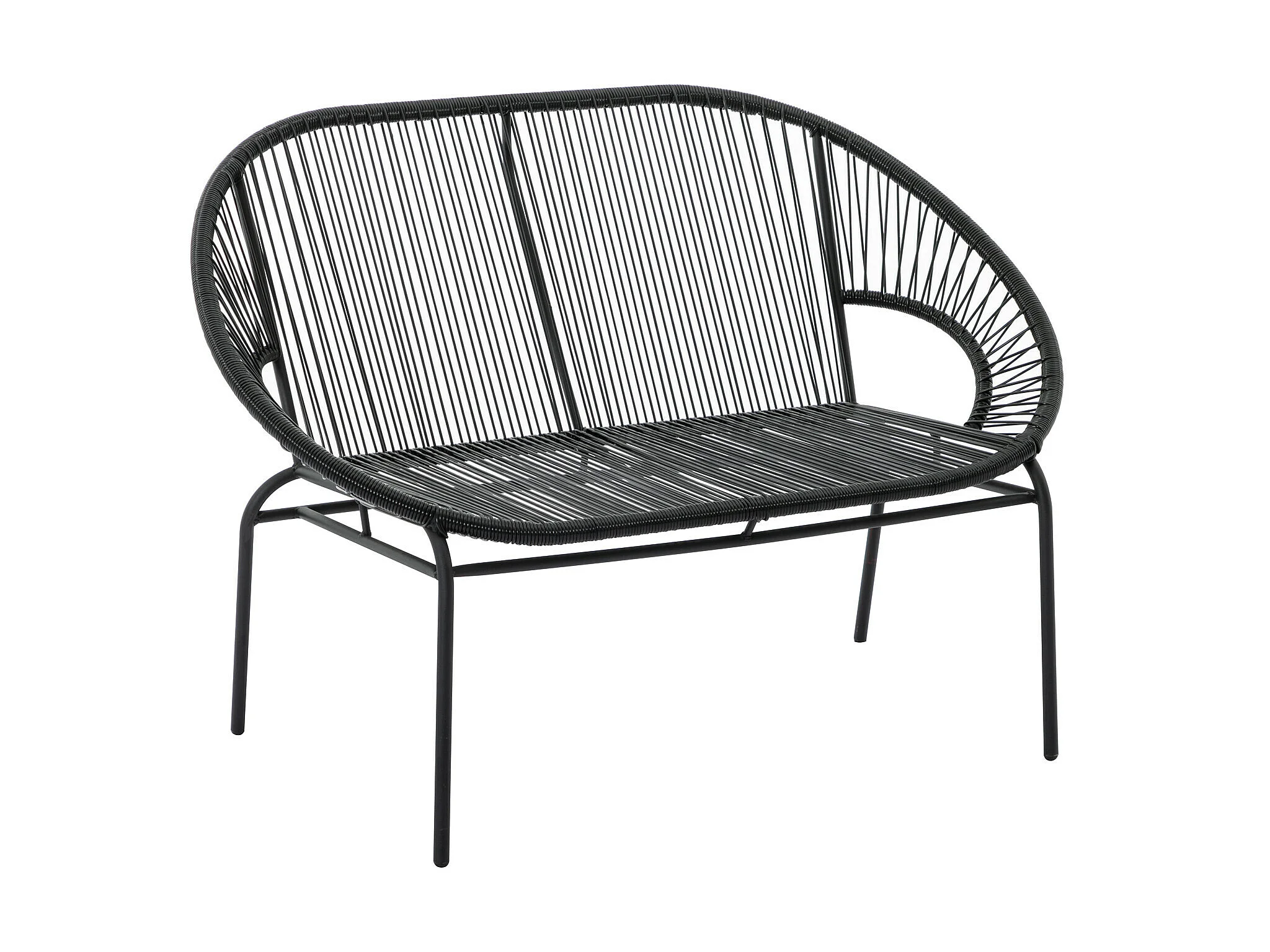 Garden set in woven resin 2 armchairs, a bench and a table Black - Image 2