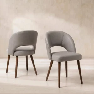 Grey Leather Curved Dining Chair