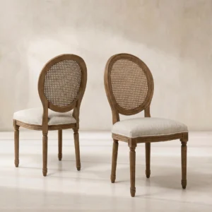 Light Grey Fabric and Rattan Dining Chair