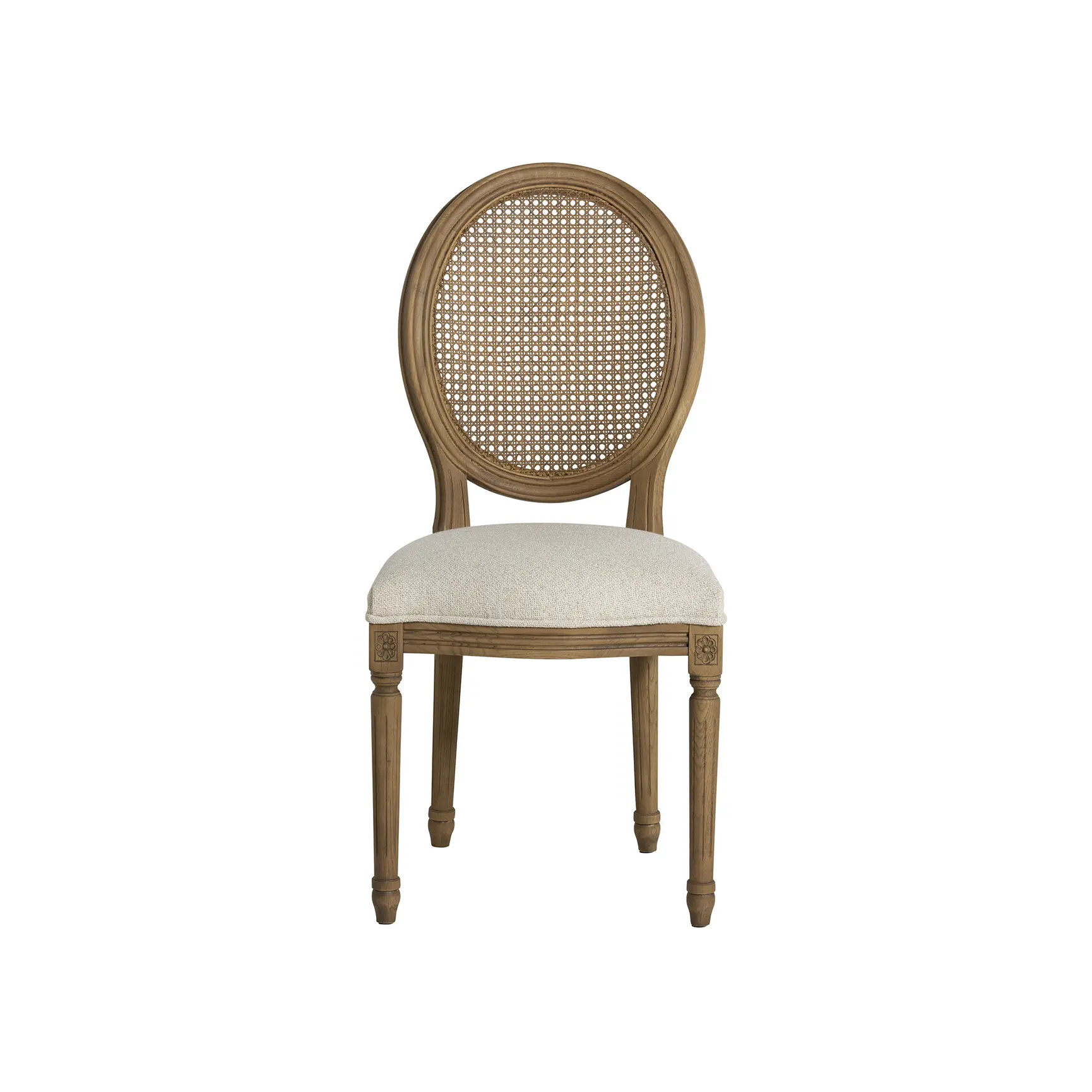 Light Grey Fabric and Rattan Dining Chair - Image 4