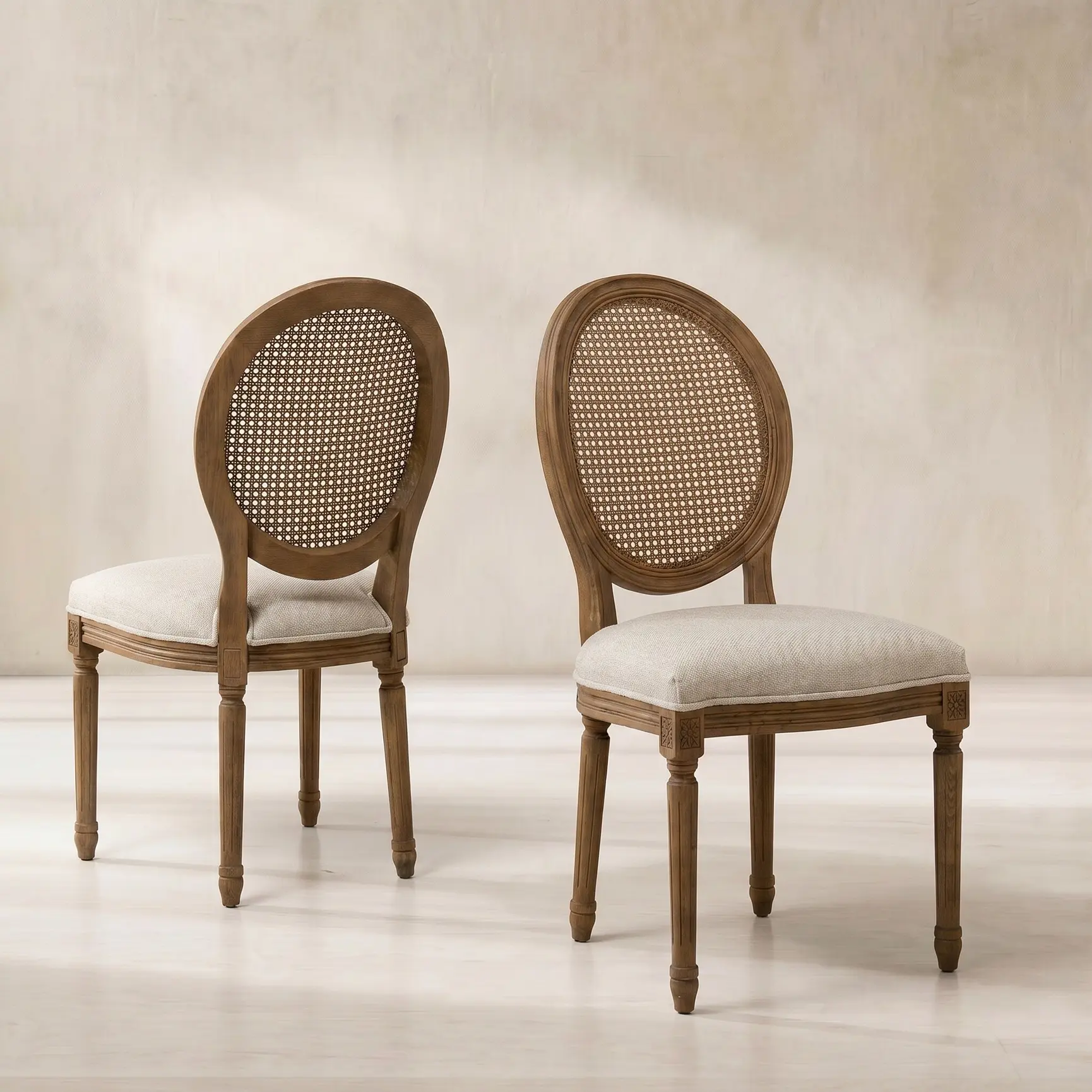 Light Grey Fabric and Rattan Dining Chair