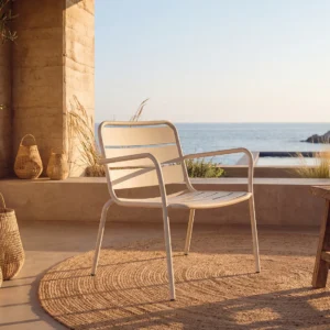 Low stacking metal garden armchair Beige MIRMANDE
