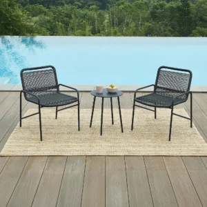 Metal and Woven Resin Garden Lounge Set - 2 Low Armchairs and a Coffee Table