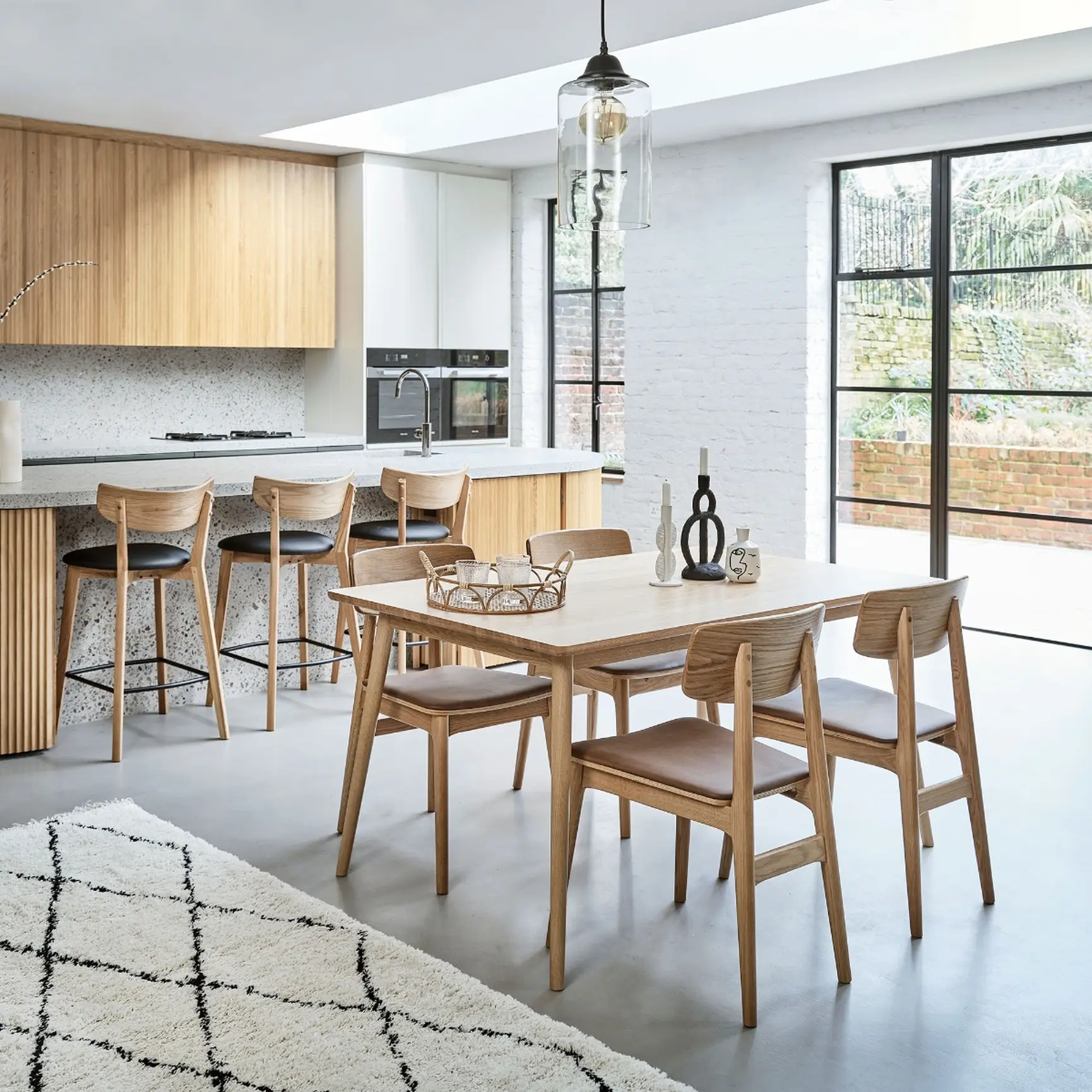 Natural Oak Dining Chair with Brown PU Seat - Image 2