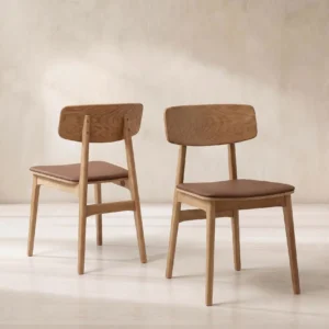 Natural Oak Dining Chair with Brown PU Seat
