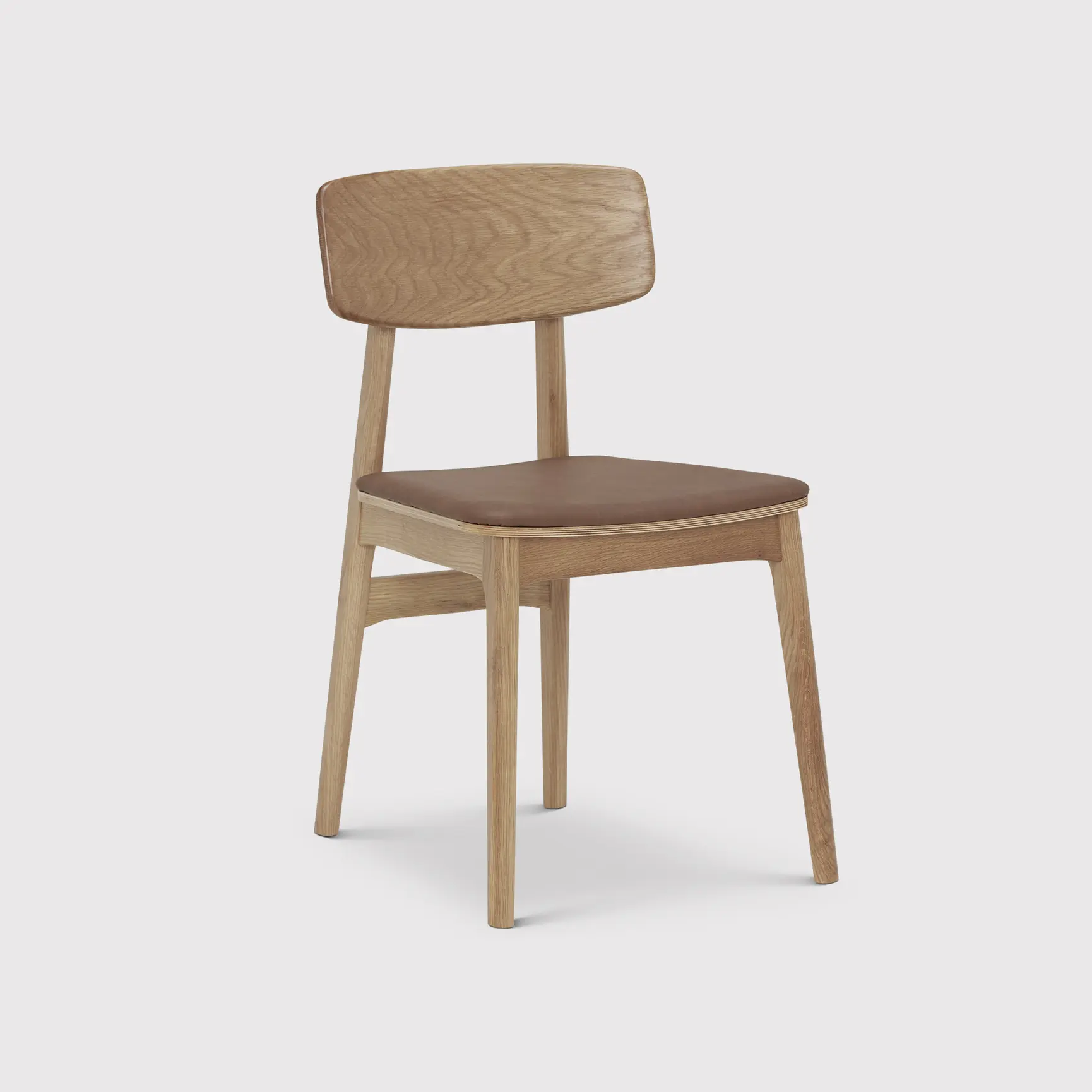 Natural Oak Dining Chair with Brown PU Seat - Image 4