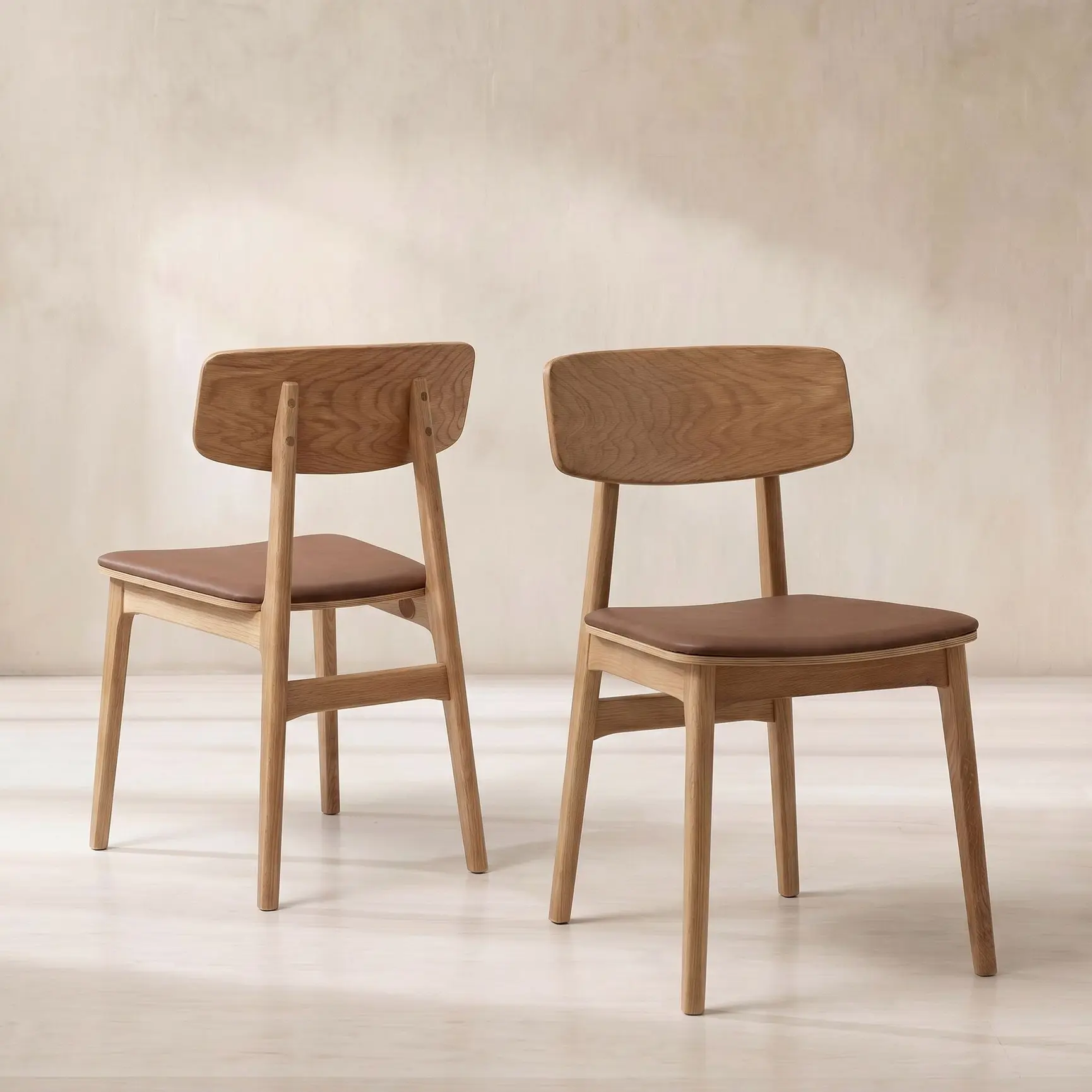 Natural Oak Dining Chair with Brown PU Seat