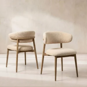Neutral Boucle Open Back Curved Dining Chair