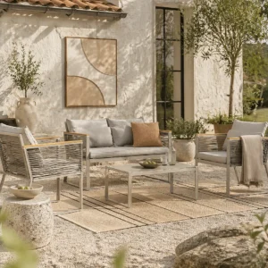 Rotoyo Kaha Grey 4 Seater Rattan Style Outdoor Sofa Set with Cushions