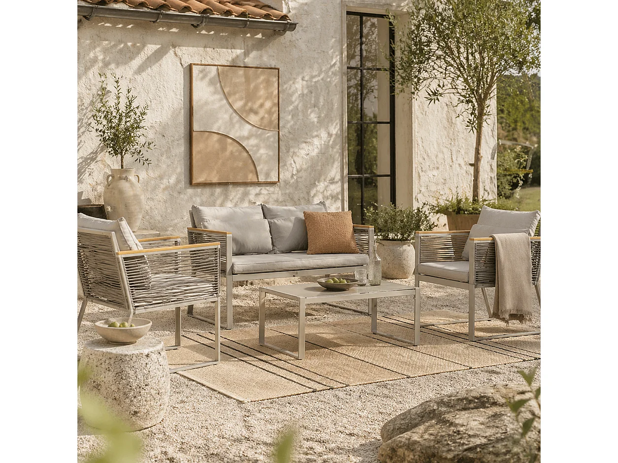 Rotoyo Kaha Grey 4 Seater Rattan Style Outdoor Sofa Set with Cushions