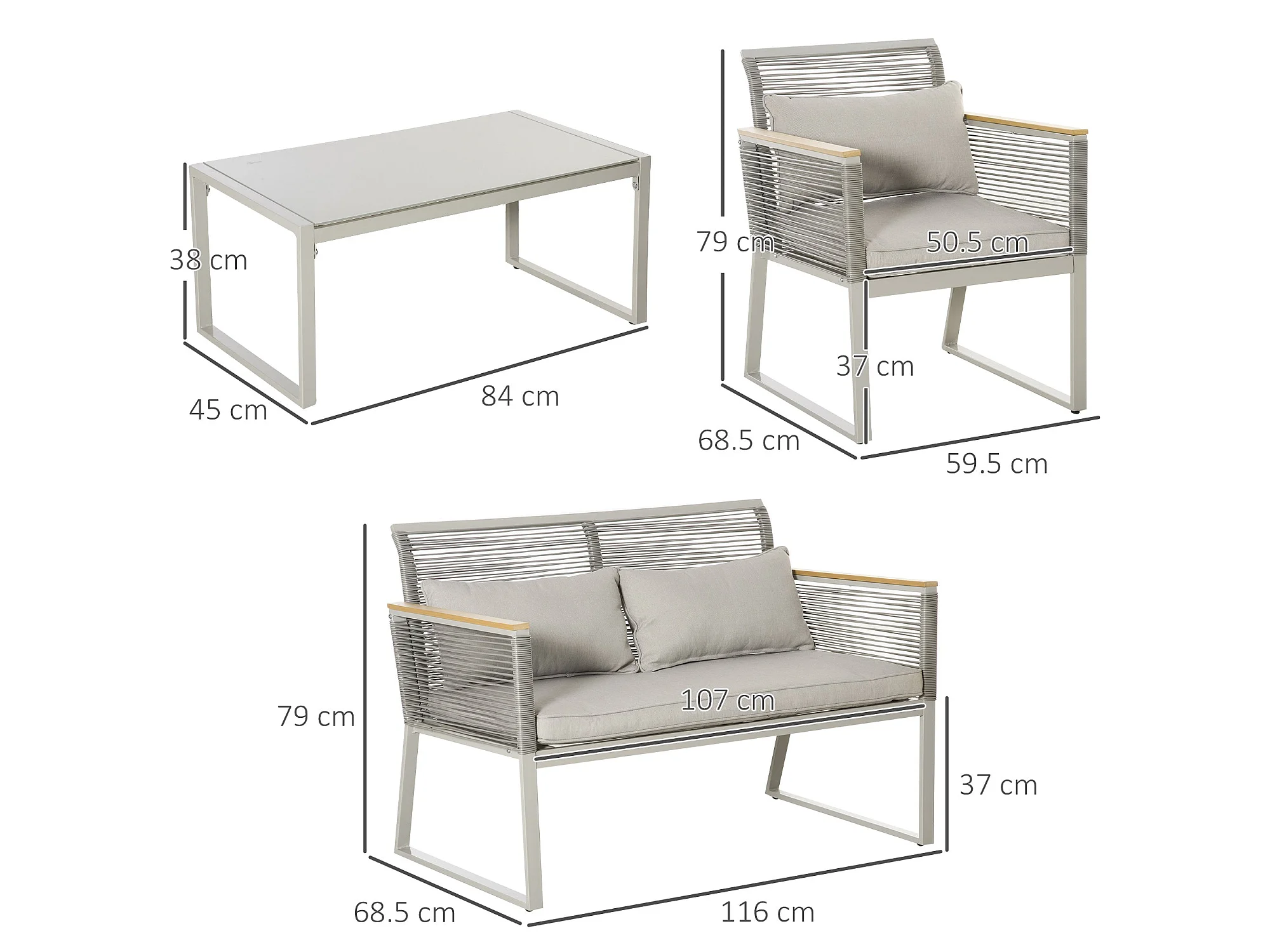 Rotoyo Kaha Grey 4 Seater Rattan Style Outdoor Sofa Set with Cushions - Image 3