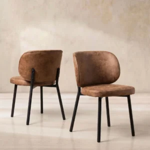 Tan Curved Fabric Dining Chair