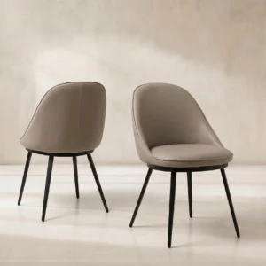 Taupe Faux Leather Curved Dining Chair