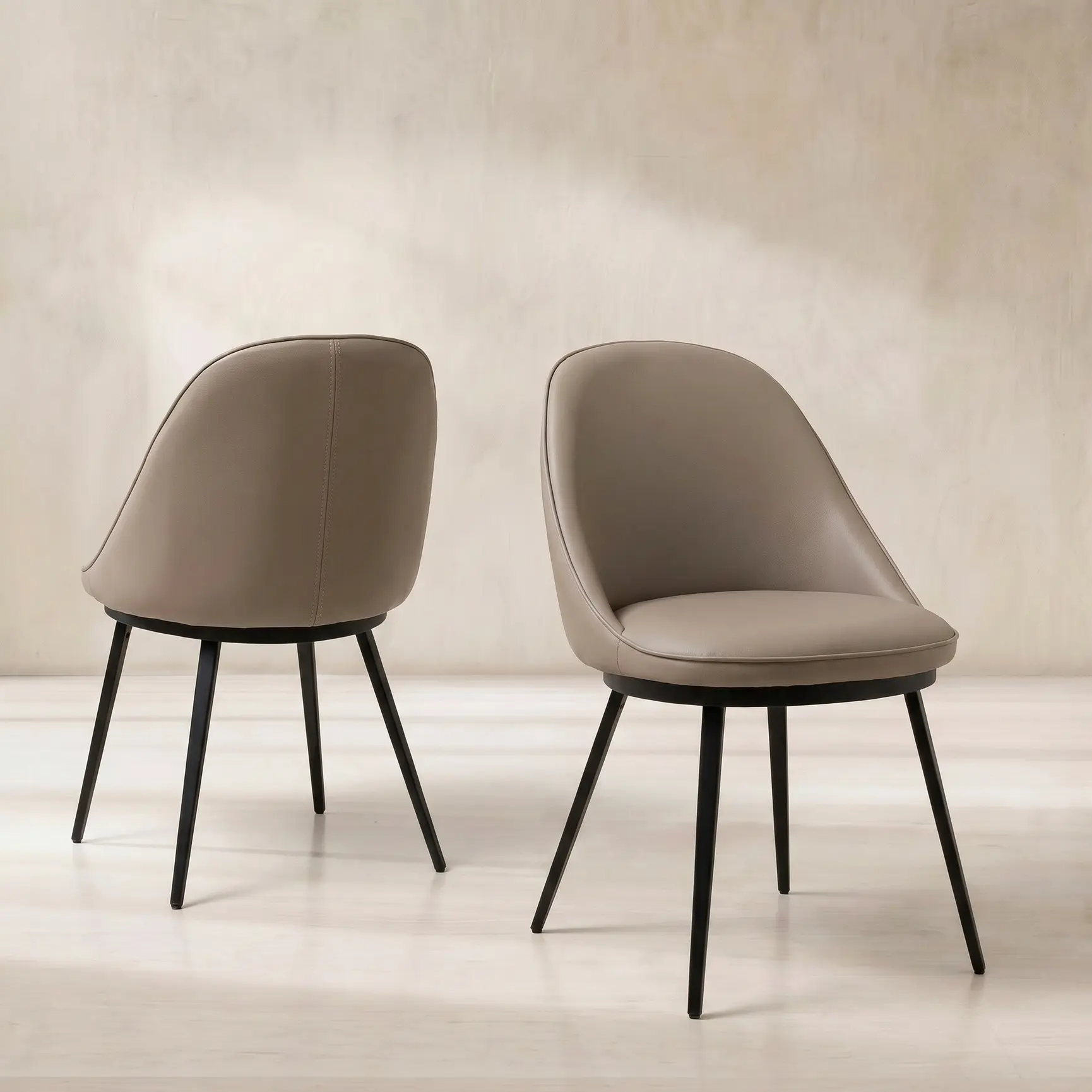 Taupe Faux Leather Curved Dining Chair