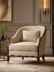 Custom Made Chair Dubai with Cream Upholstery and Wooden Frame
