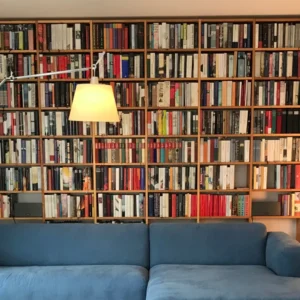 Wide bookcase made of solid wood