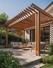 Attached Pergolas installation featuring precise fitting between home walls and outdoor spaces