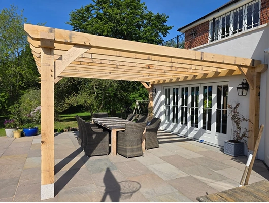 Dubai Pergola construction showing durable framing and precision outdoor installation work
