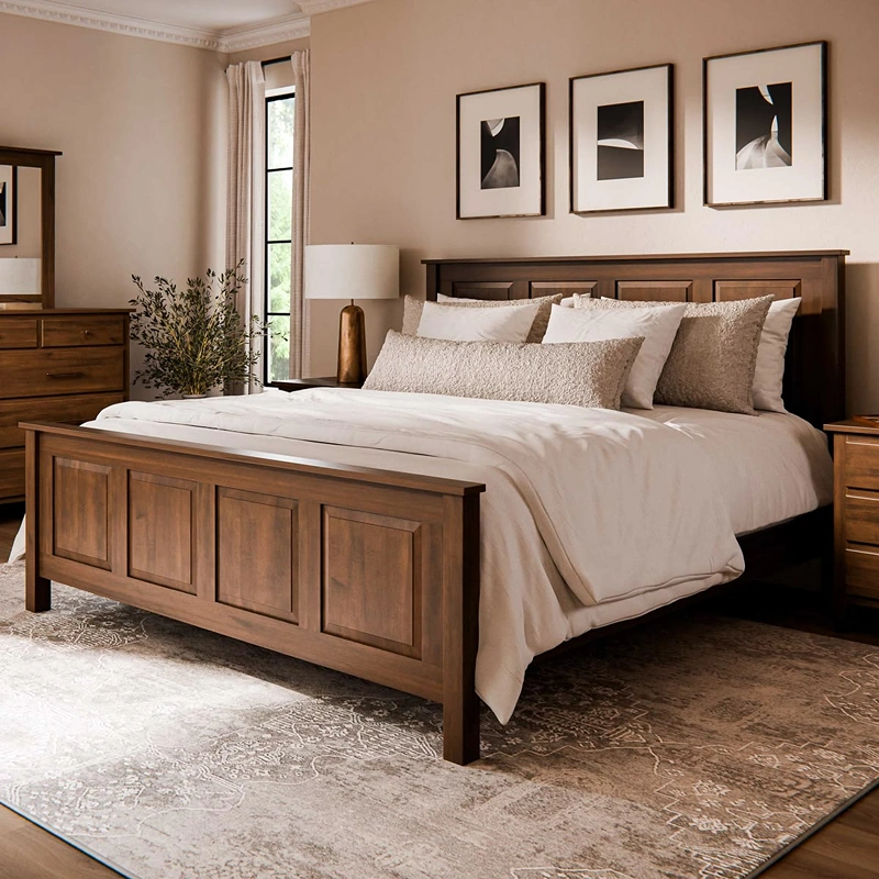 Furniture displayed in a modern interior with custom wooden pieces and coordinated room styling