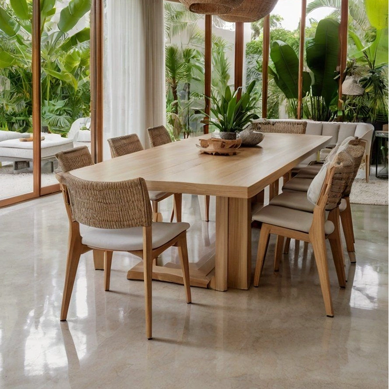 Furniture installation showing tables, cabinets, and shelving arranged with precise placement