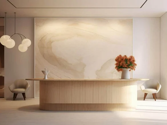 Office Reception Desks installed in stylish business reception areas.