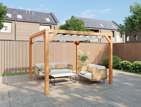 Outdoor Pergolas construction showing durable beams assembled for patios and terraces
