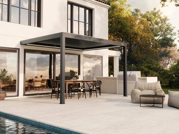 Pergola Dubai installation process showing precise measurements and custom frame assembly