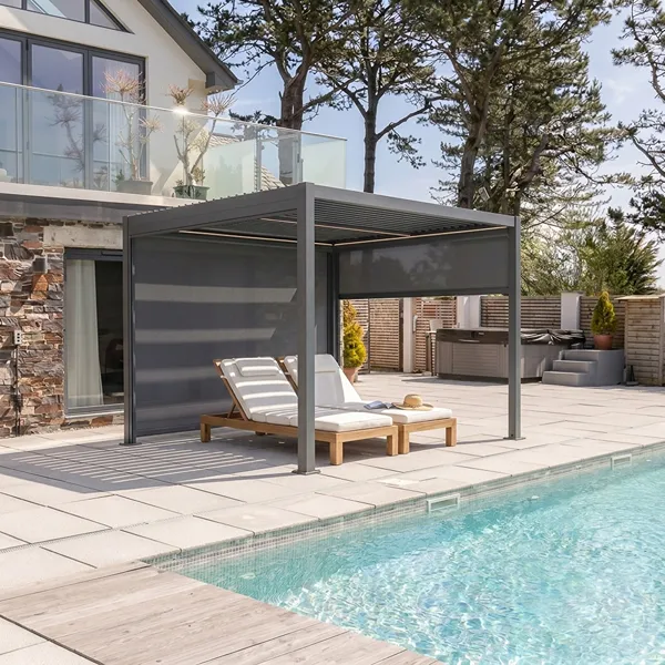 Pergola installation showing precise carpentry work and detailed wood finishing
