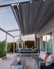 Retractable Pergolas installation featuring custom frames and retractable outdoor covers