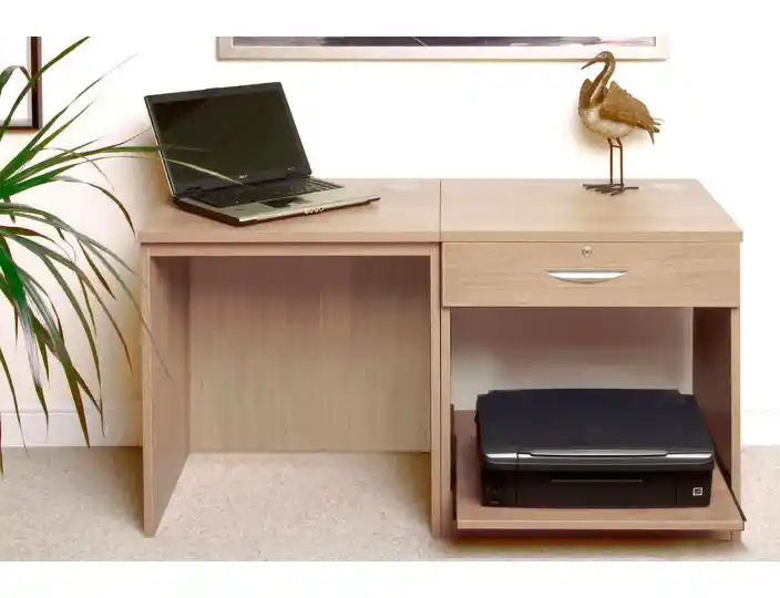 Small Office Desk Set With Single Drawer & Printer Shelf (Sandstone)