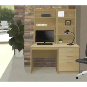 Small Office Slimline Rectangular Desk With 2 Tall Hutches 3 Drawer Combination Unit