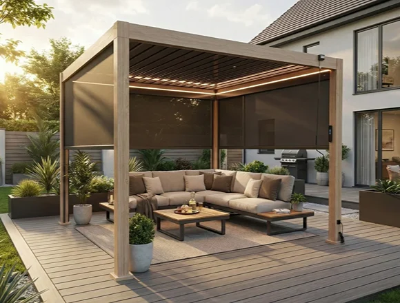 Wood Pergolas designed for patios and terraces with custom timber detailing and shade