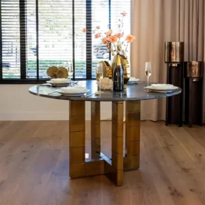 Collada Black Marble Round Pedestal Dining Table