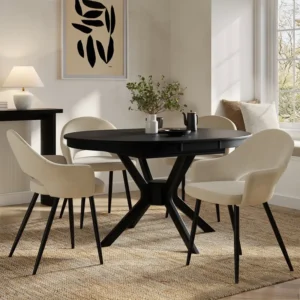 Karie Black Round to Oval Extendable Dining Table
